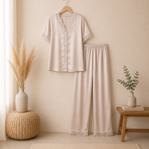 Pyjama Satin Élégance Beige